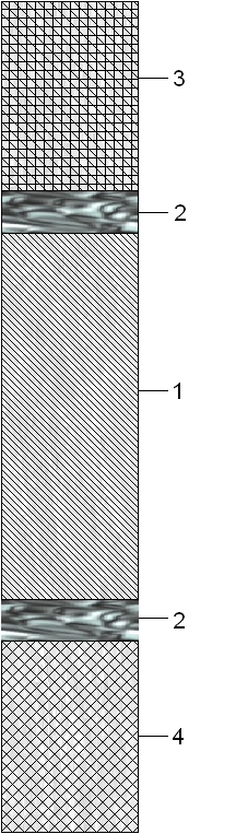 Prinzipieller Aufbau eines Brennstabes: Das spaltbare Material ist angereichtertes Urandioxid (1). Es wird von Isoliertabletten aus Aluminiumtrioxid (2) eingerahmt. Am unteren Ende des Stabes dichtet diesen eine Isolierhülse (4) ab. Im oberen Bereich gleichen Druckfedern (3) das Raumvolumen für das während des Spaltvorgangs entstehende Gas aus.