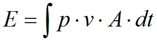 Energie-Formel mit der Darstellung des Volumen aus Querschnitt und Fließgeschwindigkeit