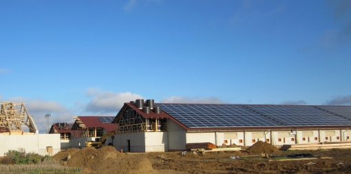 1 MW Conergy Solaranlage auf Stalldächern in Brandenburg (im Bau), Foto: Conergy